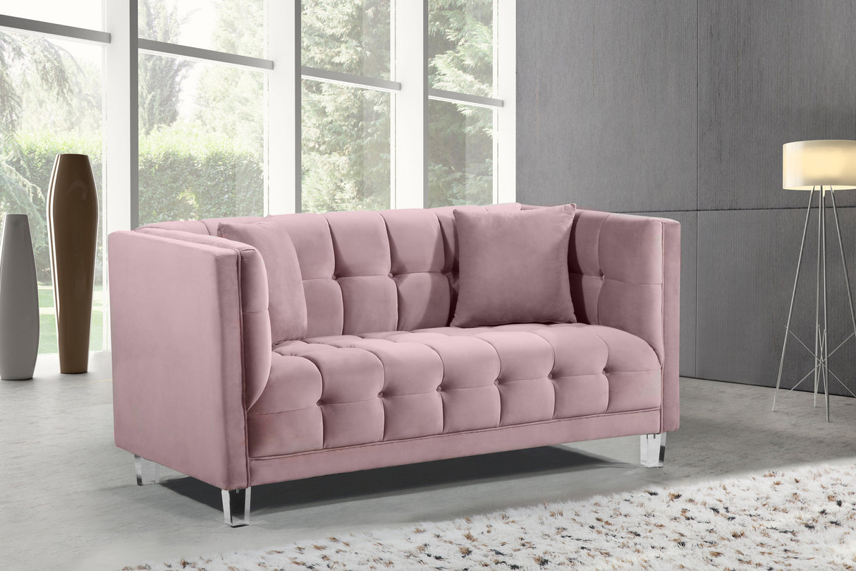 Mariel Pink Velvet Loveseat - galleria furniture outlet