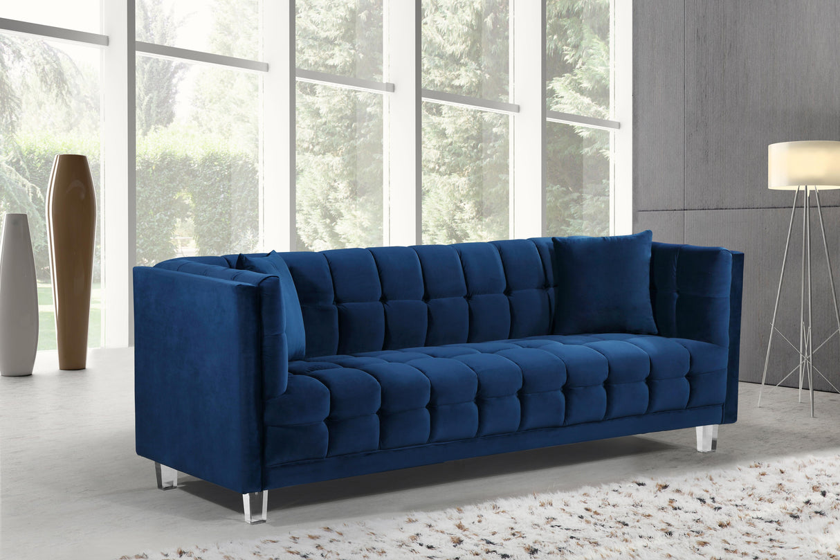 Mariel Navy Velvet Sofa - galleria furniture outlet
