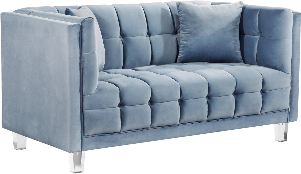 Mariel Sky Blue Velvet Loveseat - galleria furniture outlet