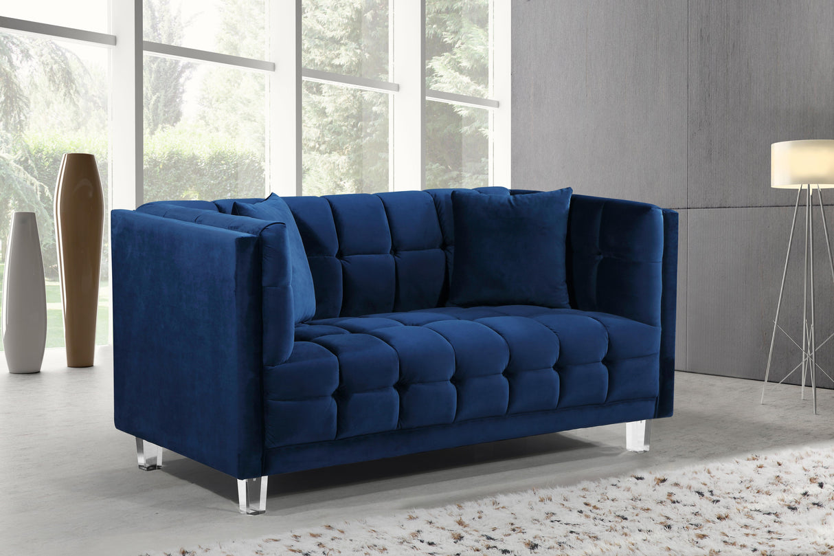 Mariel Navy Velvet Loveseat - galleria furniture outlet
