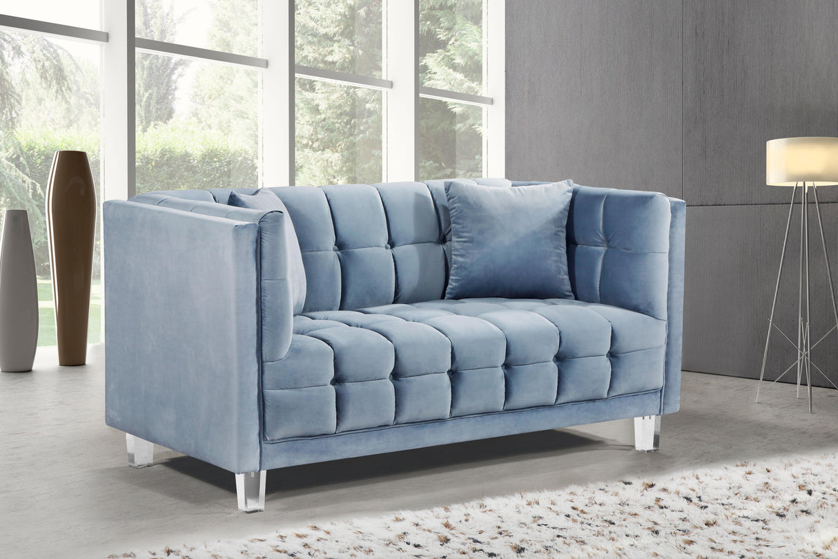 Mariel Sky Blue Velvet Loveseat - galleria furniture outlet