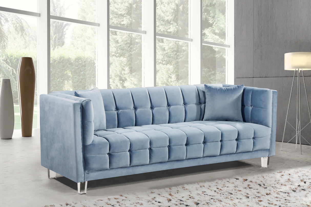 Mariel Sky Blue Velvet Sofa - galleria furniture outlet