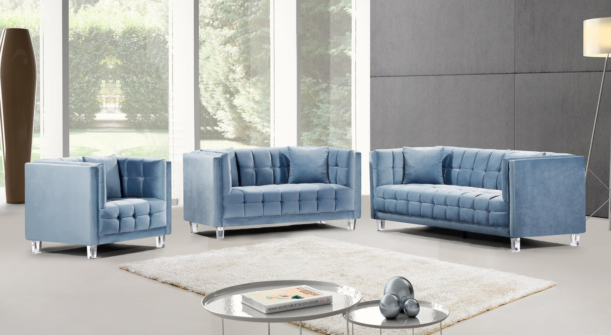 Mariel Sky Blue Velvet Loveseat - galleria furniture outlet