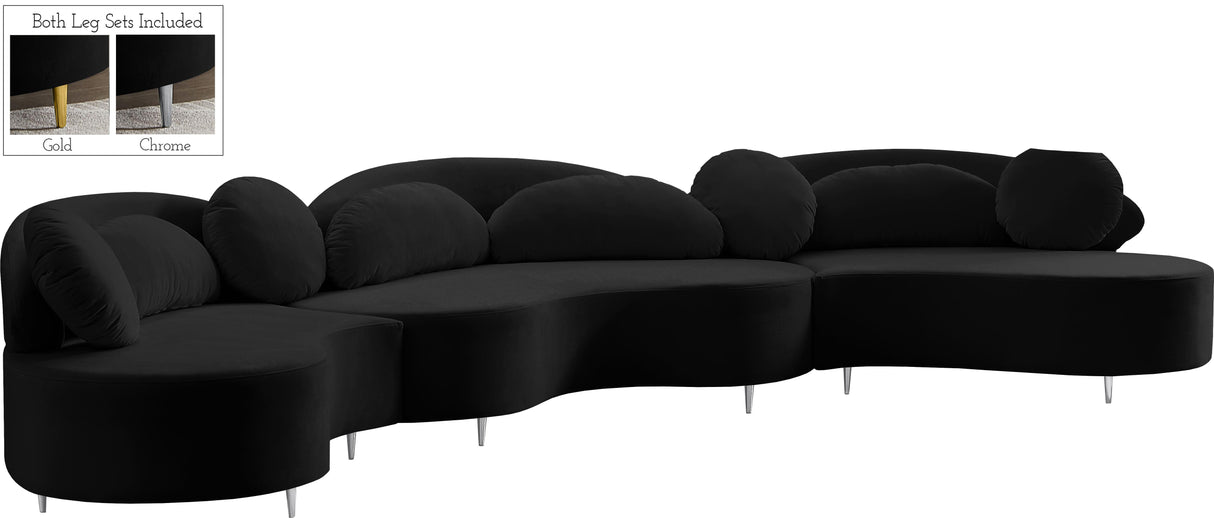 Vivacious Black Velvet 3pc. Sectional (3 Boxes) - galleria furniture outlet