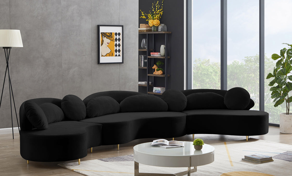 Vivacious Black Velvet 3pc. Sectional (3 Boxes) - galleria furniture outlet