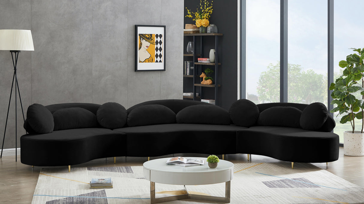 Vivacious Black Velvet 3pc. Sectional (3 Boxes) - galleria furniture outlet