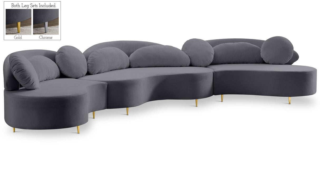 Vivacious Grey Velvet 3pc. Sectional (3 Boxes) - galleria furniture outlet