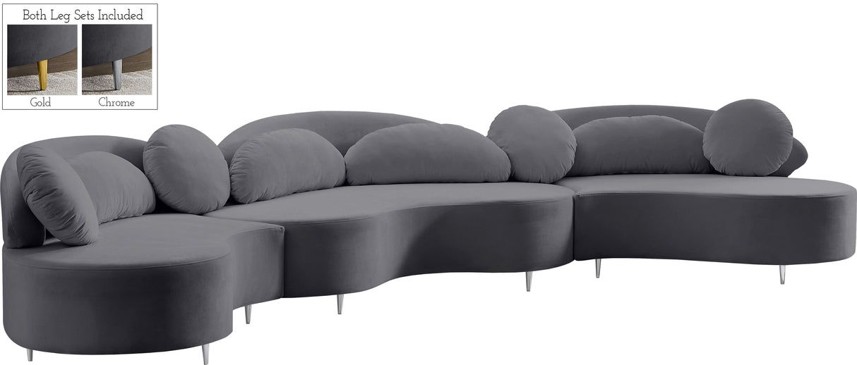 Vivacious Grey Velvet 3pc. Sectional (3 Boxes) - galleria furniture outlet