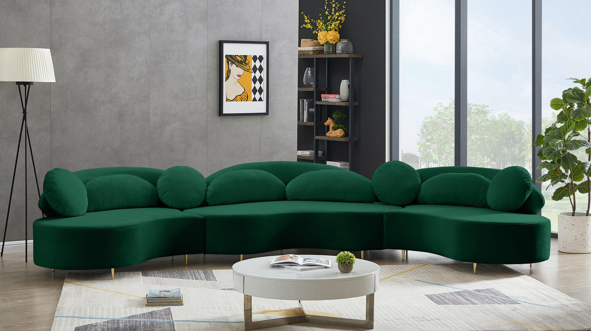 Vivacious Green Velvet 3pc. Sectional (3 Boxes) - galleria furniture outlet