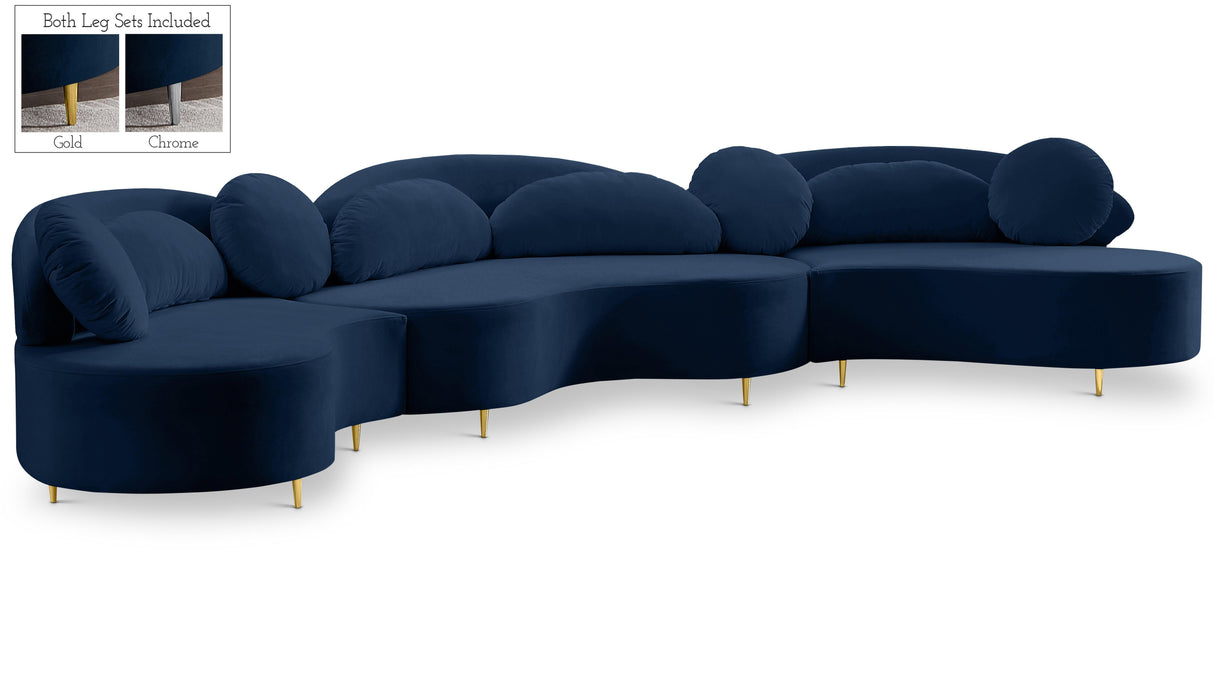 Vivacious Navy Velvet 3pc. Sectional (3 Boxes) - galleria furniture outlet