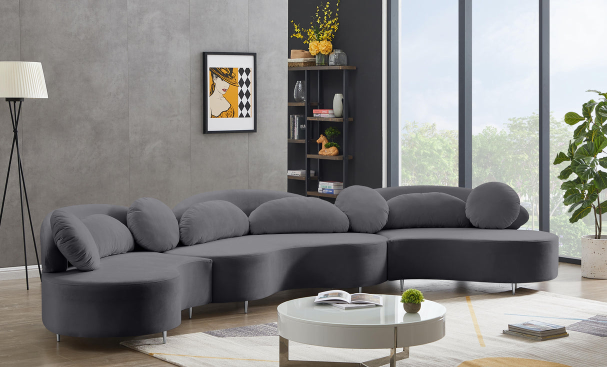 Vivacious Grey Velvet 3pc. Sectional (3 Boxes) - galleria furniture outlet
