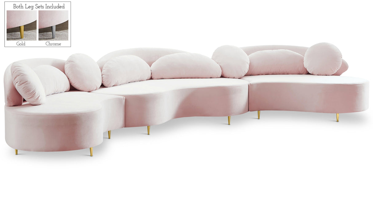 Vivacious Pink Velvet 3pc. Sectional (3 Boxes) - galleria furniture outlet