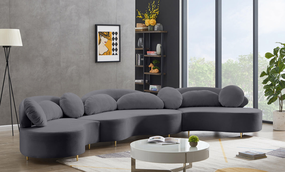 Vivacious Grey Velvet 3pc. Sectional (3 Boxes) - galleria furniture outlet