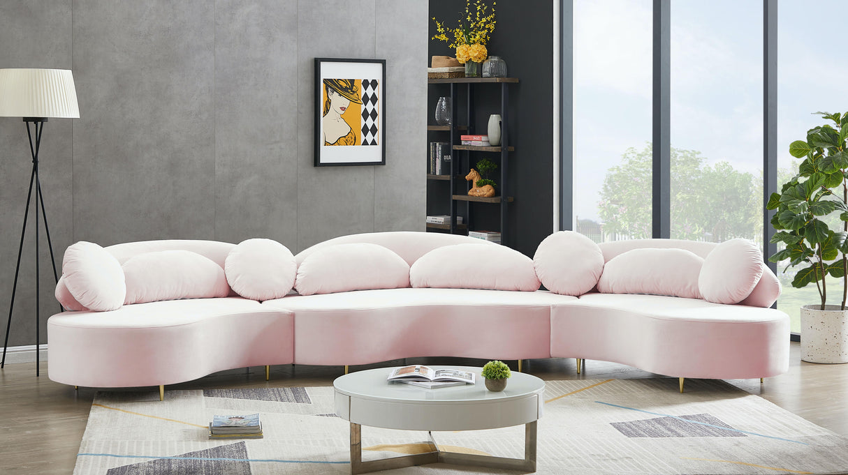 Vivacious Pink Velvet 3pc. Sectional (3 Boxes) - galleria furniture outlet