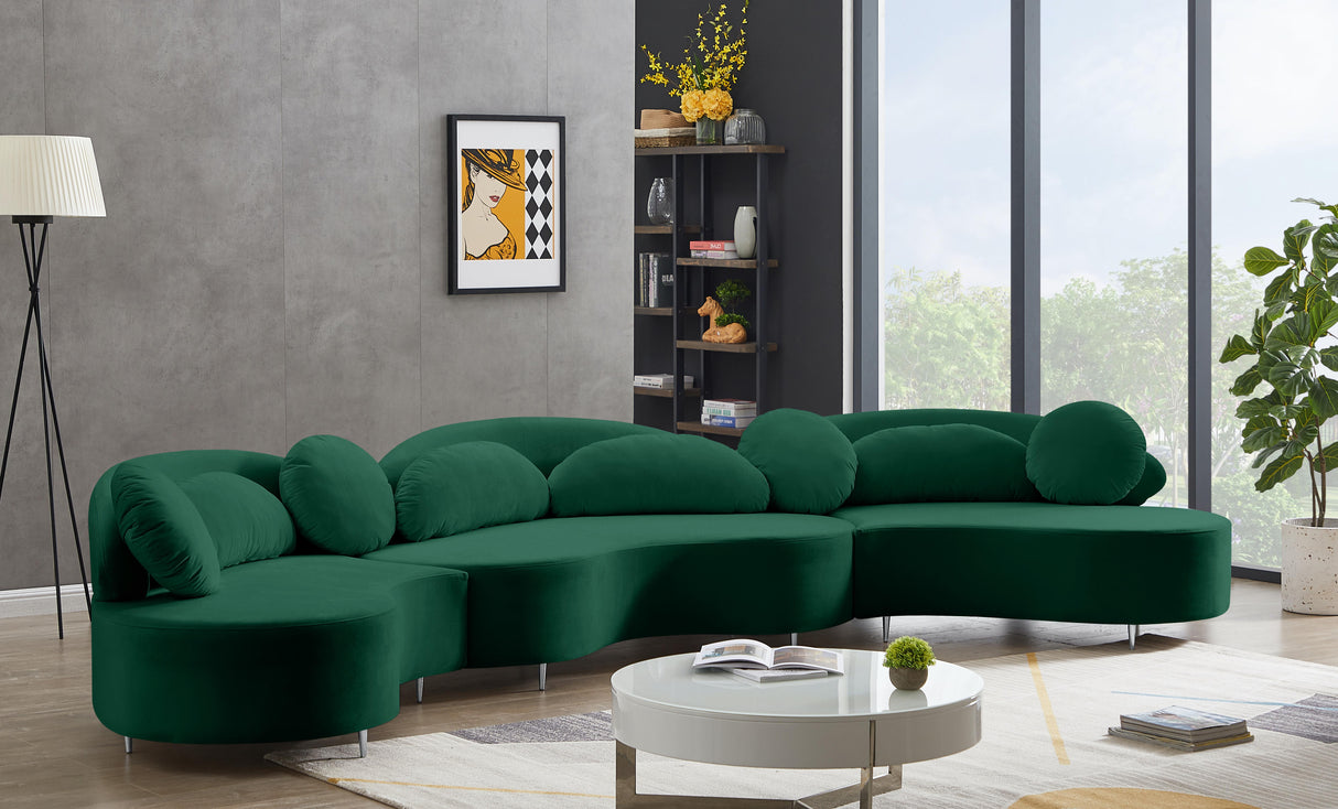 Vivacious Green Velvet 3pc. Sectional (3 Boxes) - galleria furniture outlet