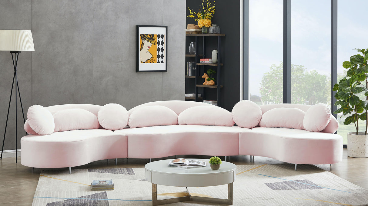 Vivacious Pink Velvet 3pc. Sectional (3 Boxes) - galleria furniture outlet