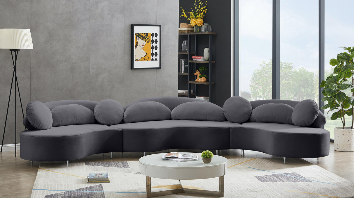 Vivacious Grey Velvet 3pc. Sectional (3 Boxes) - galleria furniture outlet