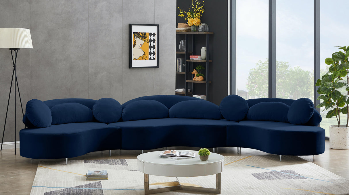 Vivacious Navy Velvet 3pc. Sectional (3 Boxes) - galleria furniture outlet