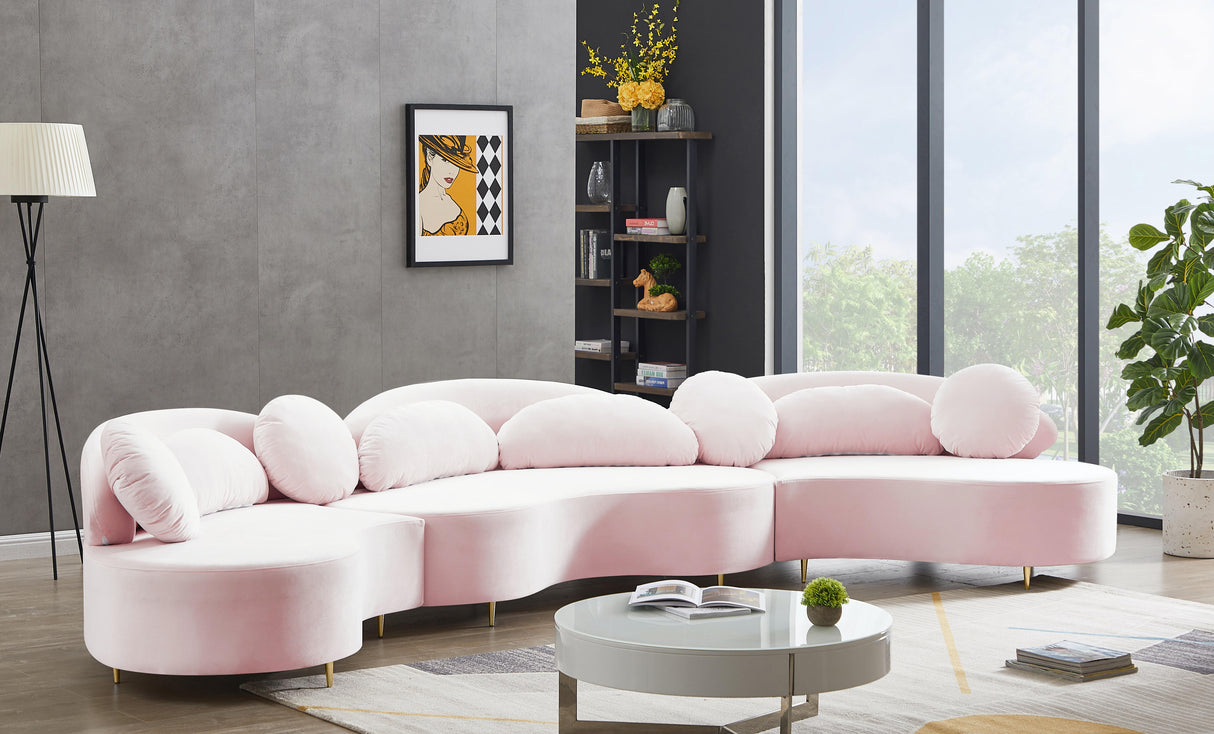 Vivacious Pink Velvet 3pc. Sectional (3 Boxes) - galleria furniture outlet