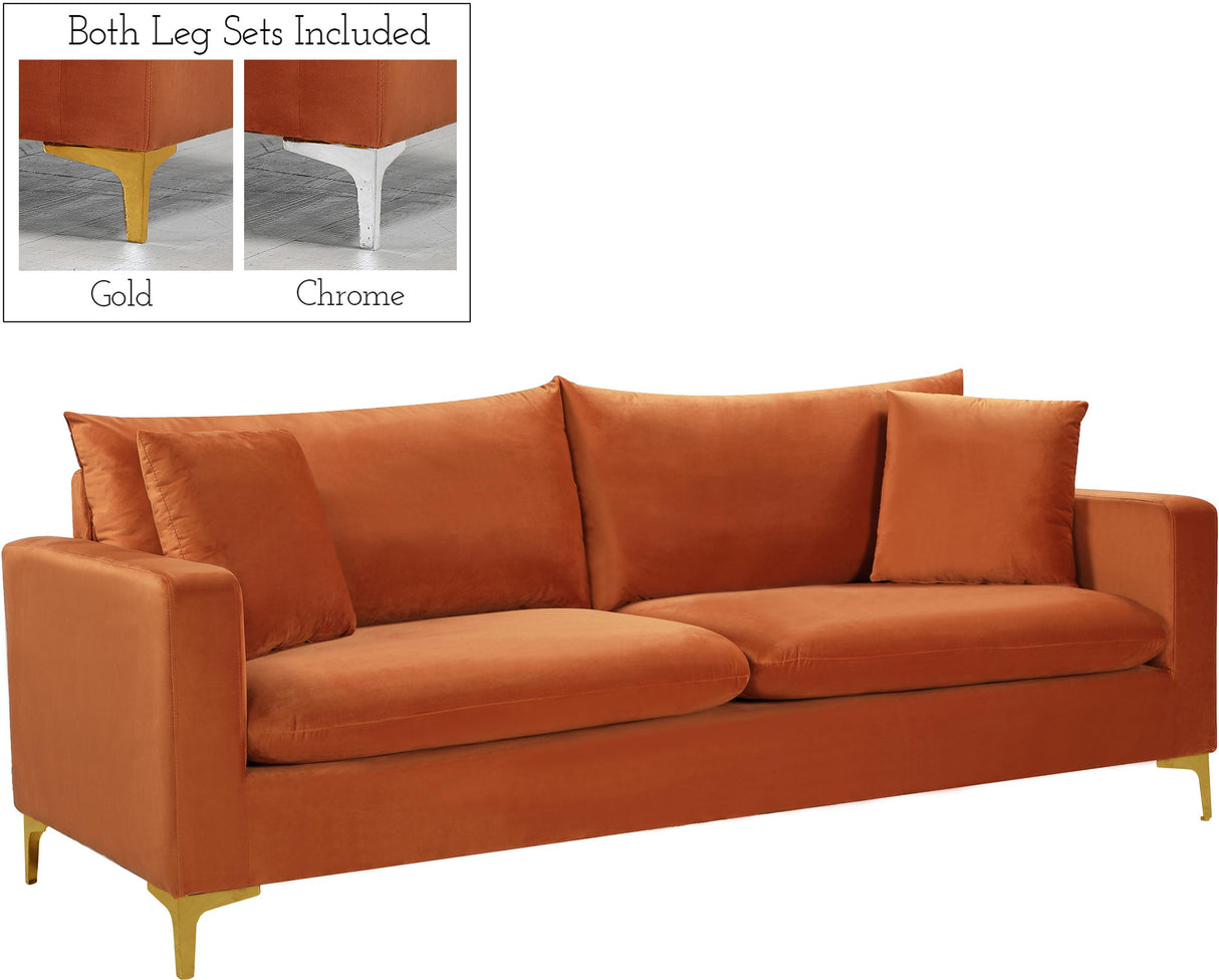 Naomi Cognac Velvet Sofa - galleria furniture outlet