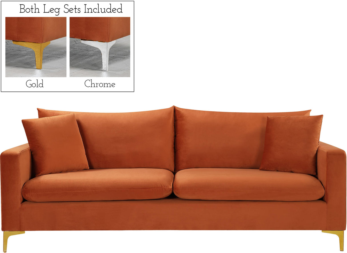 Naomi Cognac Velvet Sofa - galleria furniture outlet