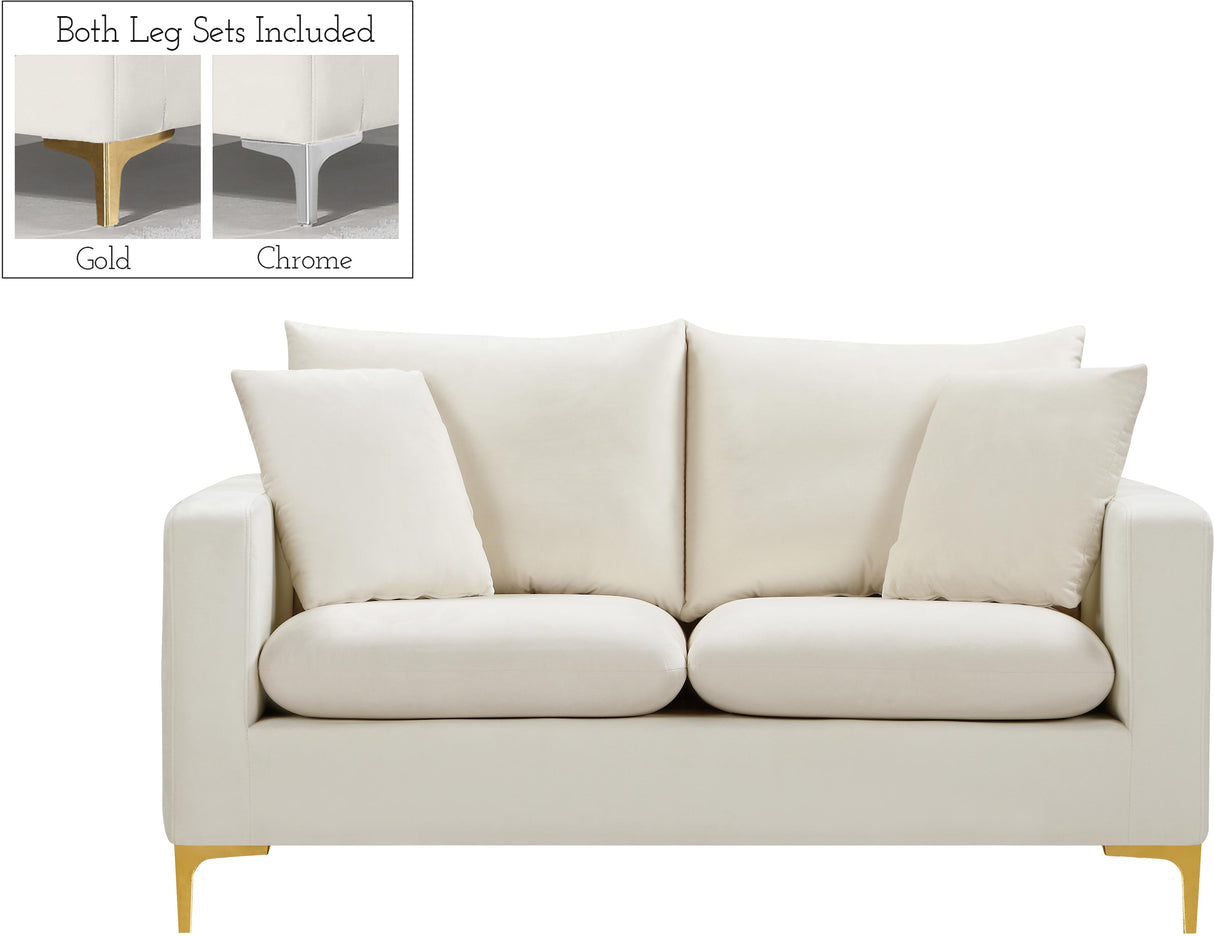 Naomi Cream Velvet Loveseat - galleria furniture outlet