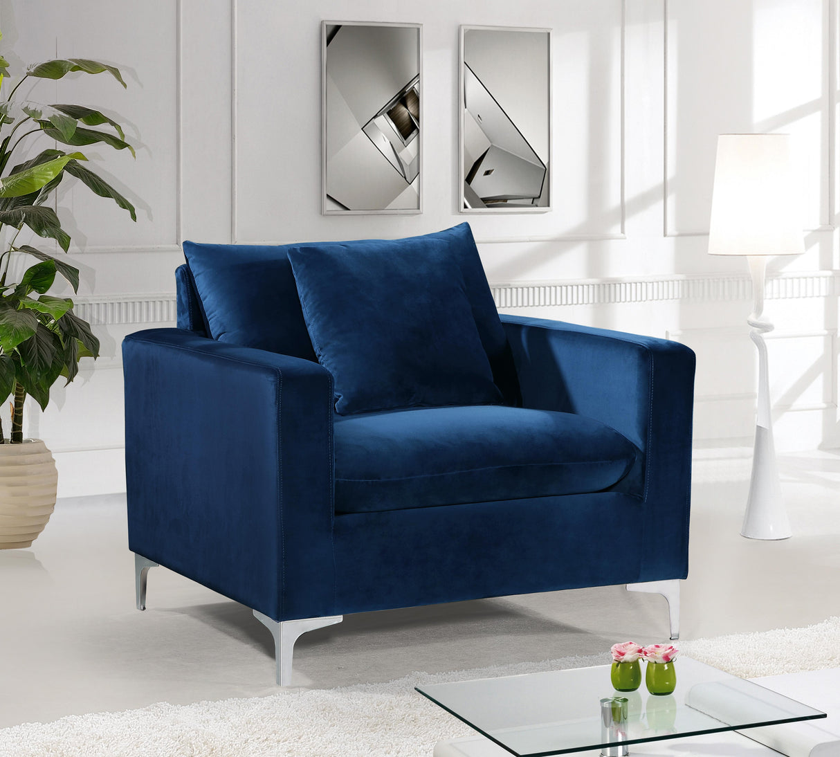 Naomi Navy Velvet Chair - galleria furniture outlet