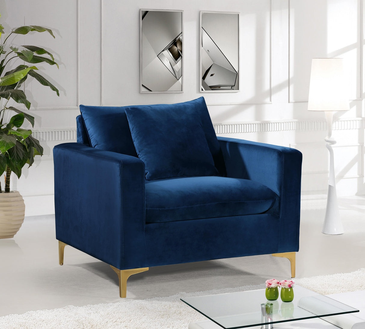 Naomi Navy Velvet Chair - galleria furniture outlet
