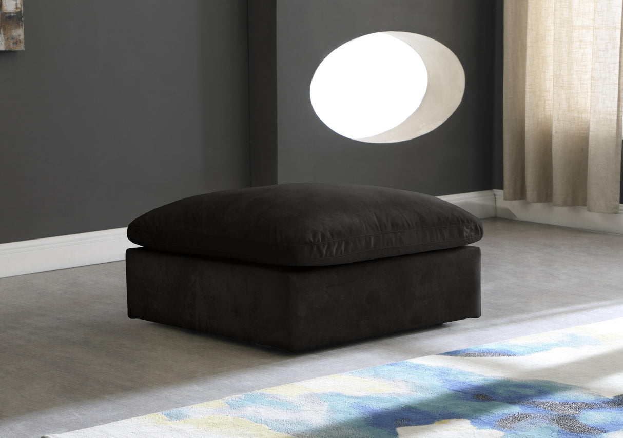 Cozy Black Velvet Ottoman - galleria furniture outlet