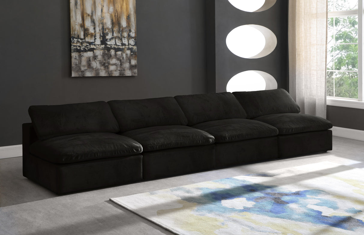Cozy Black Velvet Cloud Modular Armless Sofa - galleria furniture outlet