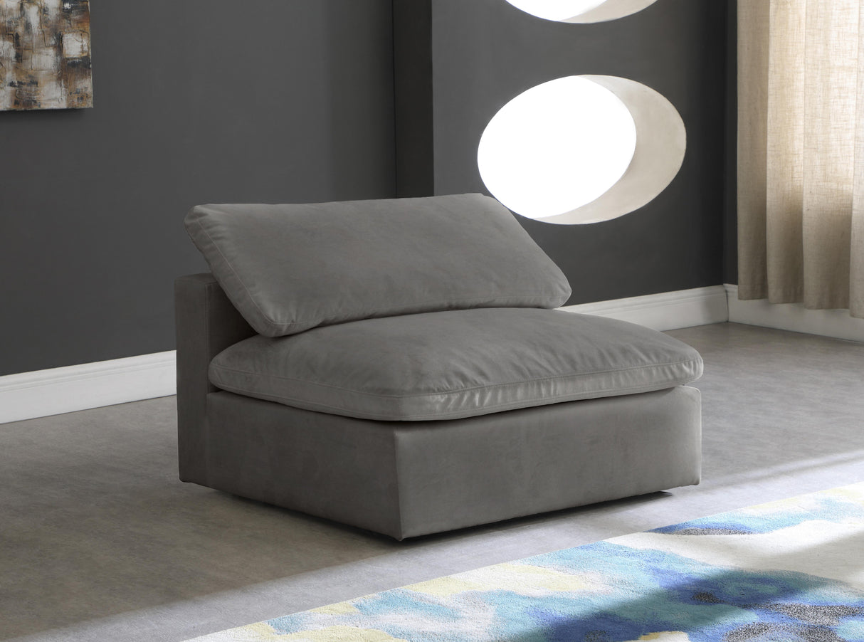 Cozy Grey Velvet Chair - galleria furniture outlet