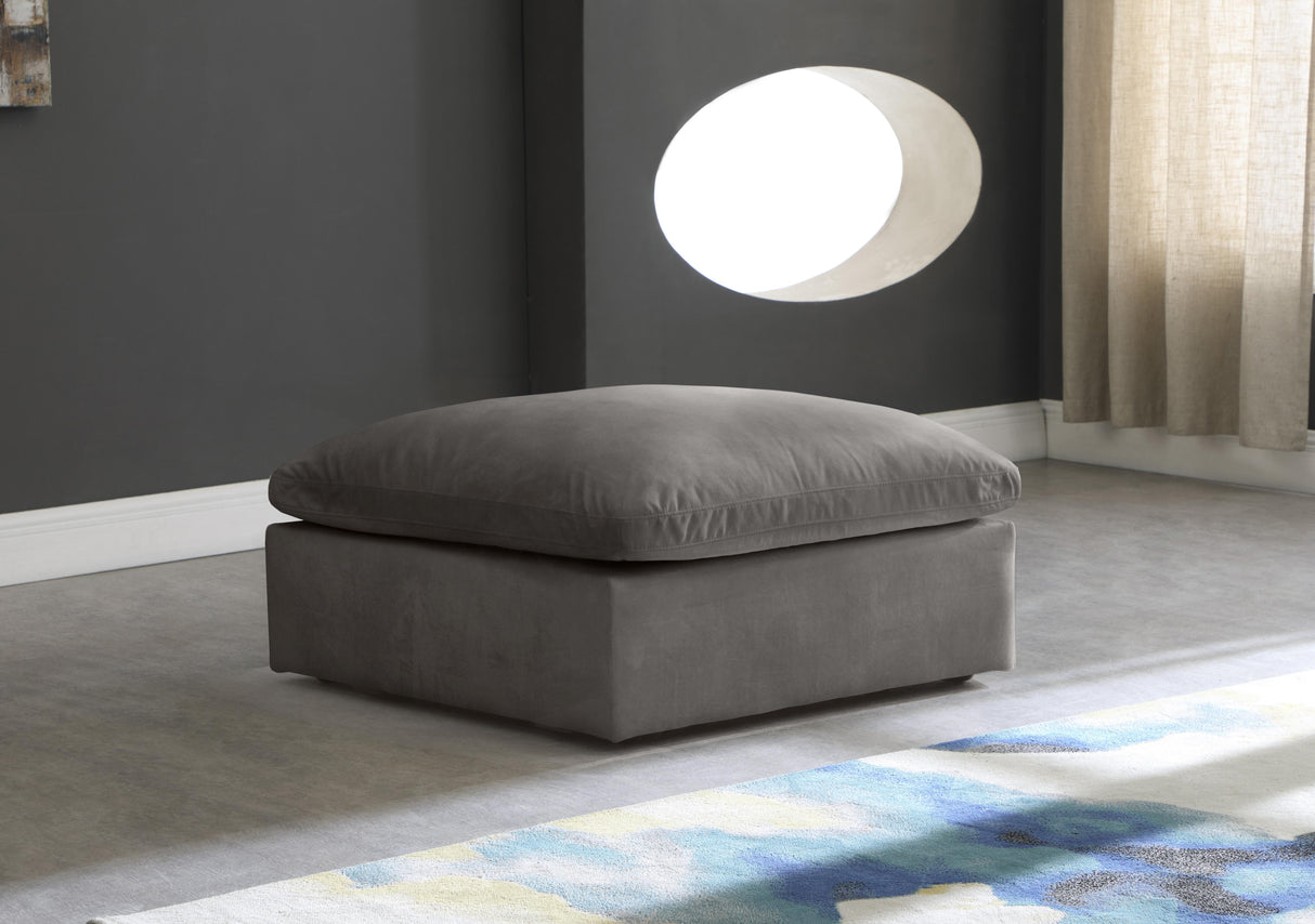 Cozy Grey Velvet Ottoman - galleria furniture outlet