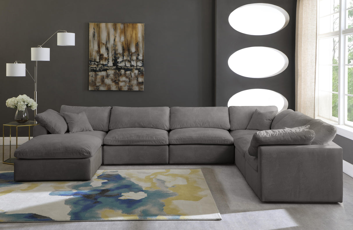 Cozy Grey Velvet Cloud Modular Sectional - galleria furniture outlet