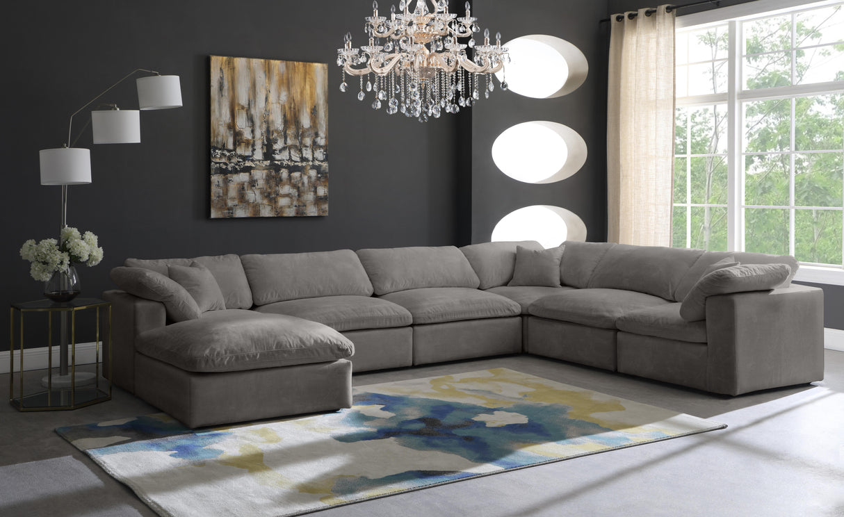 Cozy Grey Velvet Cloud Modular Sectional - galleria furniture outlet
