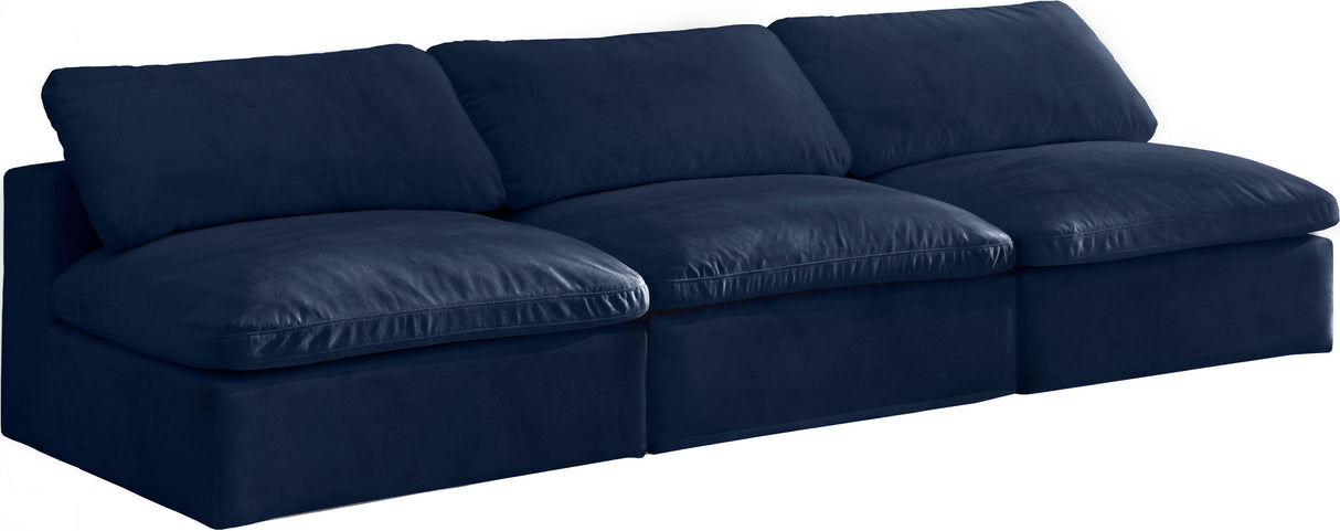 Cozy Navy Velvet Cloud Modular Armless Sofa - galleria furniture outlet