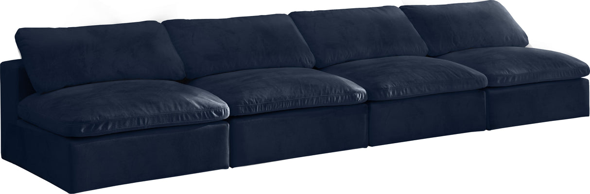 Cozy Navy Velvet Cloud Modular Armless Sofa - galleria furniture outlet