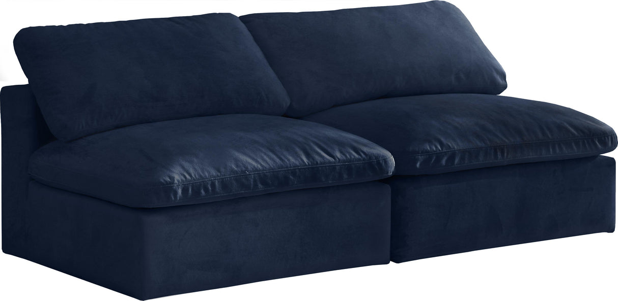 Cozy Navy Velvet Cloud Modular Armless Sofa - galleria furniture outlet