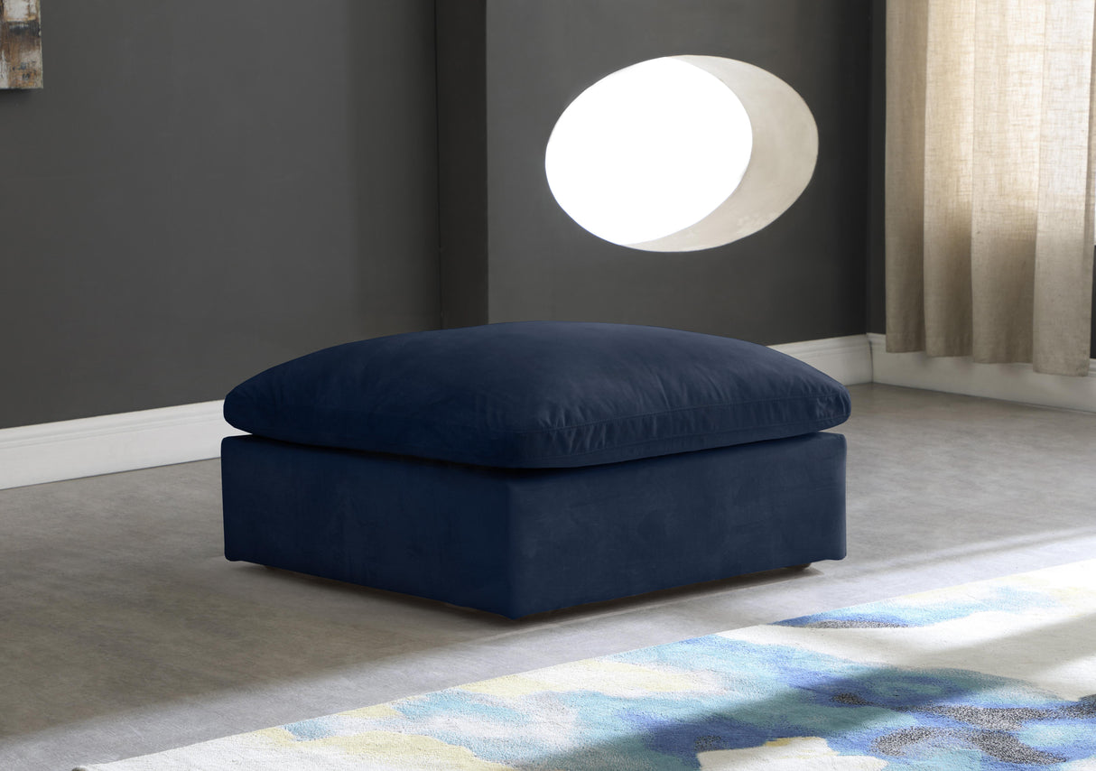 Cozy Navy Velvet Ottoman - galleria furniture outlet