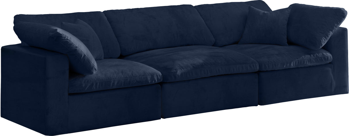 Cozy Navy Velvet Cloud Modular Sofa - galleria furniture outlet