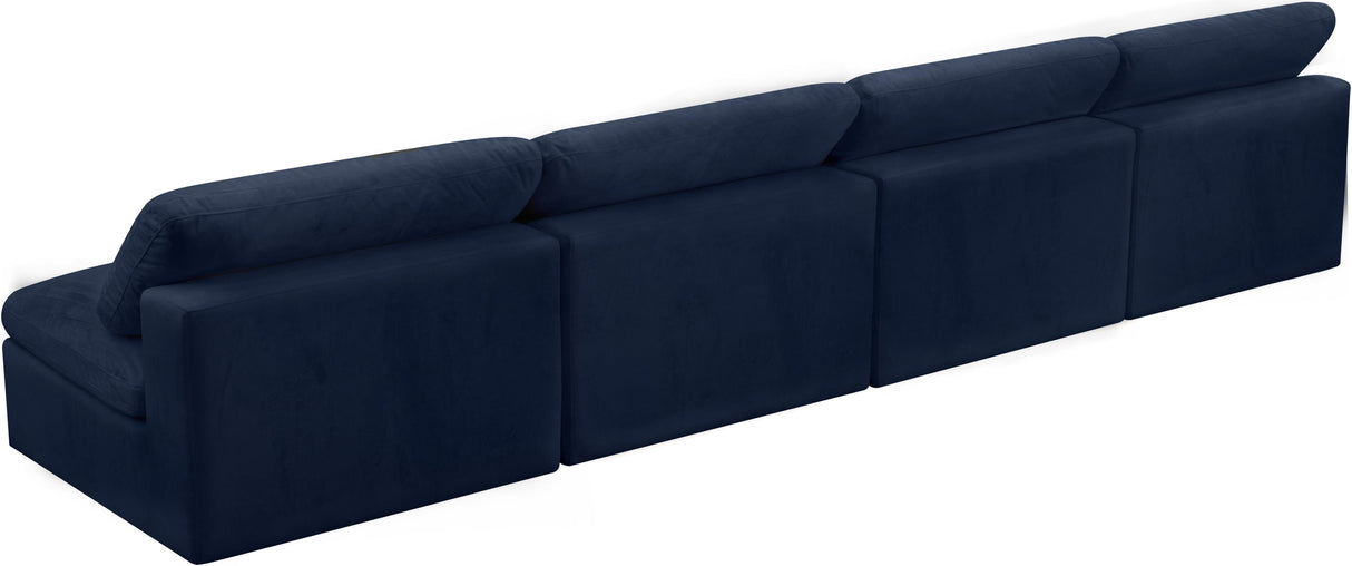 Cozy Navy Velvet Cloud Modular Armless Sofa - galleria furniture outlet