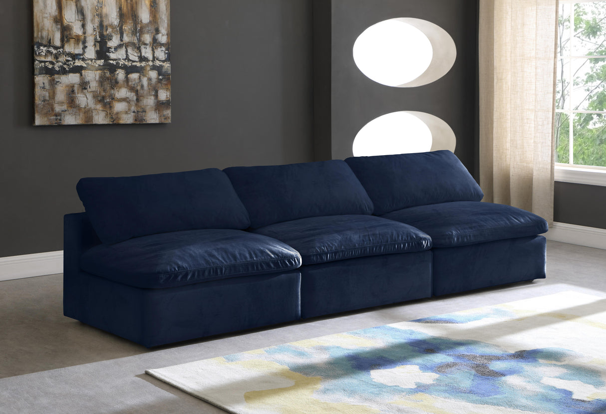 Cozy Navy Velvet Cloud Modular Armless Sofa - galleria furniture outlet