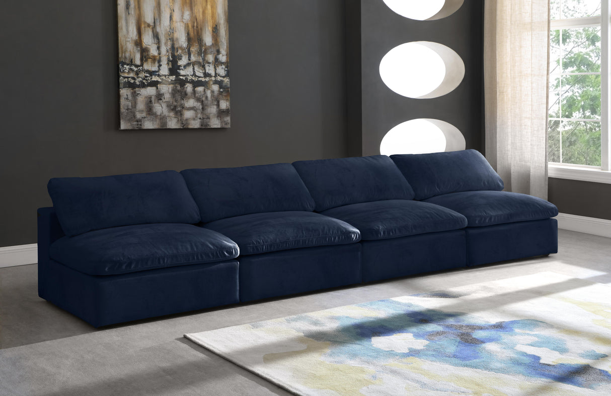 Cozy Navy Velvet Cloud Modular Armless Sofa - galleria furniture outlet