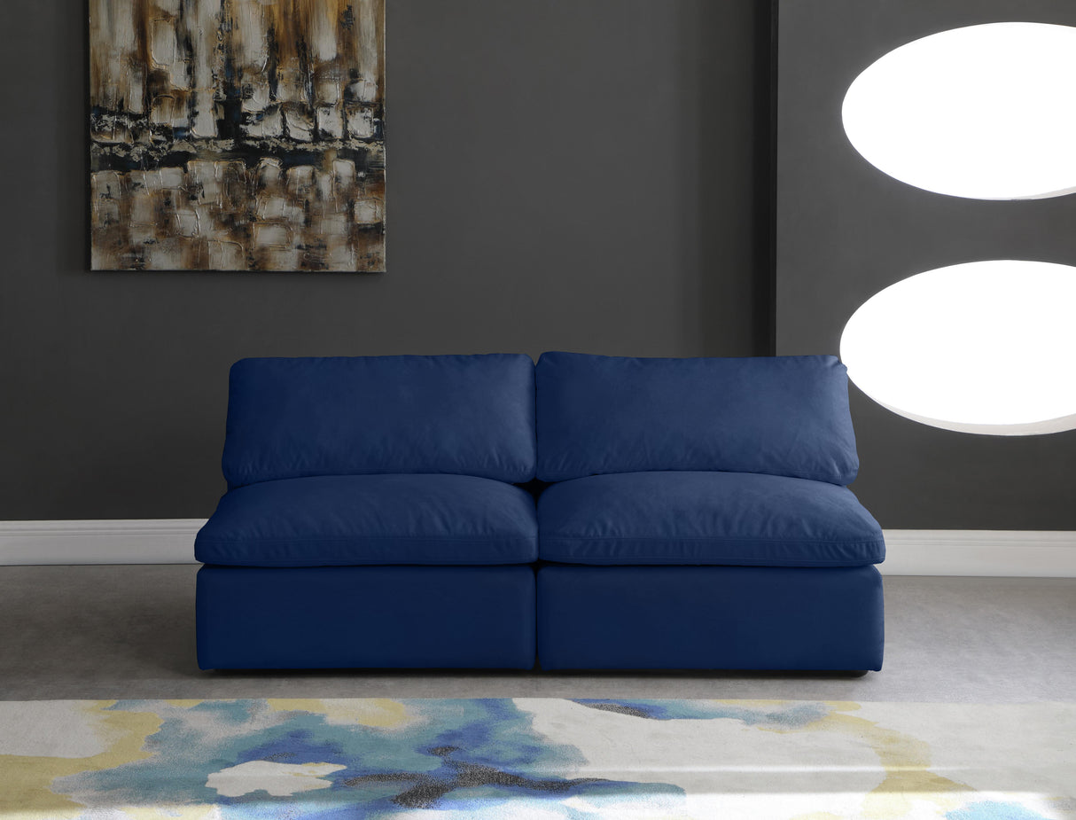 Cozy Navy Velvet Cloud Modular Armless Sofa - galleria furniture outlet