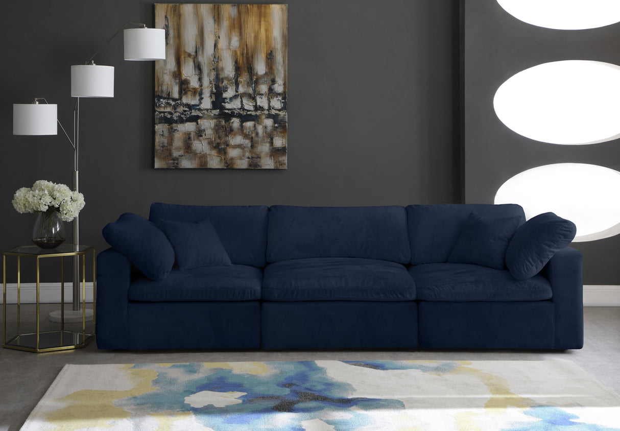 Cozy Navy Velvet Cloud Modular Sofa - galleria furniture outlet