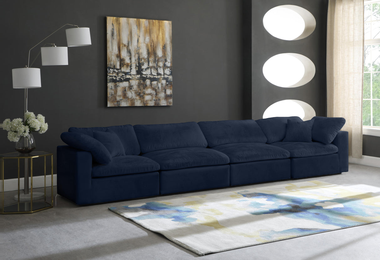 Cozy Navy Velvet Cloud Modular Sofa - galleria furniture outlet