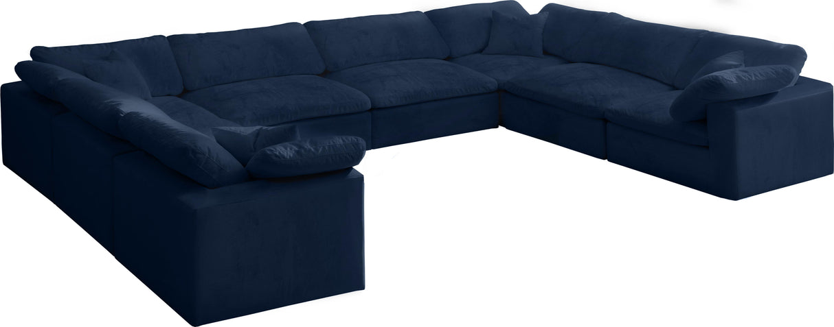 Cozy Navy Velvet Cloud Modular Sectional - galleria furniture outlet