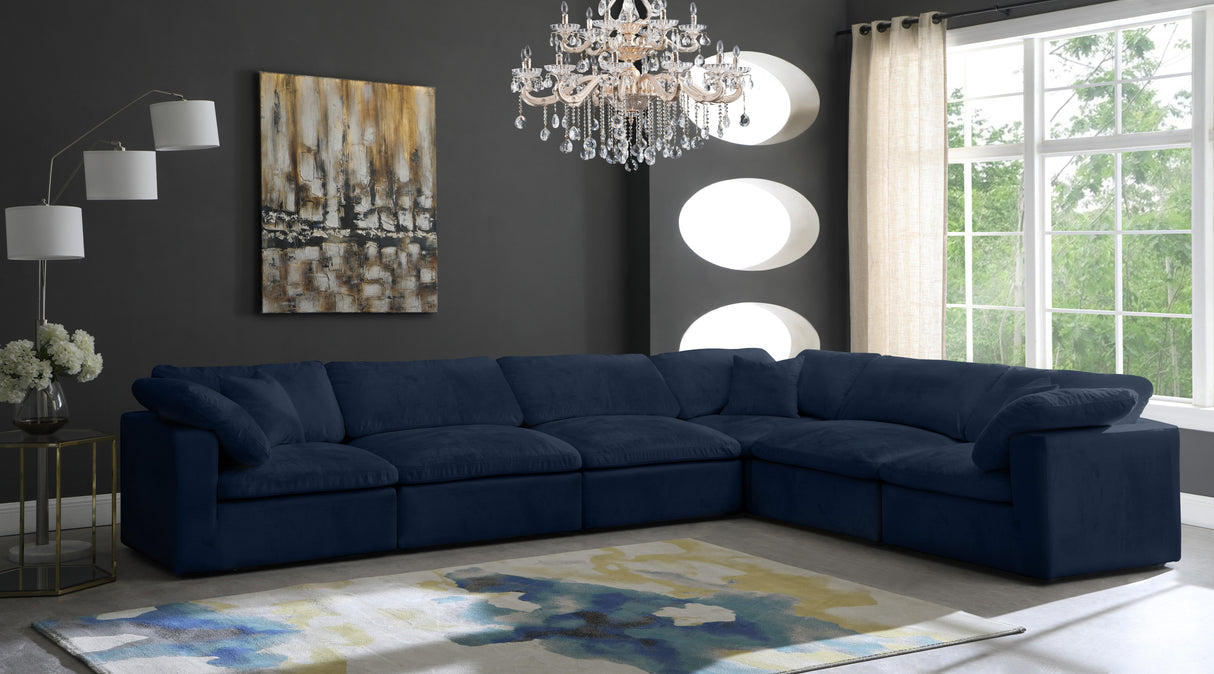 Cozy Navy Velvet Cloud Modular Sectional - galleria furniture outlet