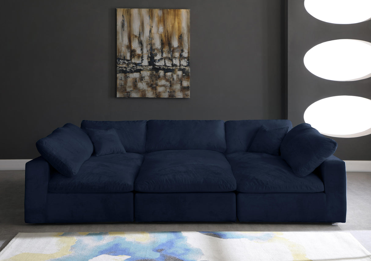 Cozy Navy Velvet Cloud Modular Sectional - galleria furniture outlet