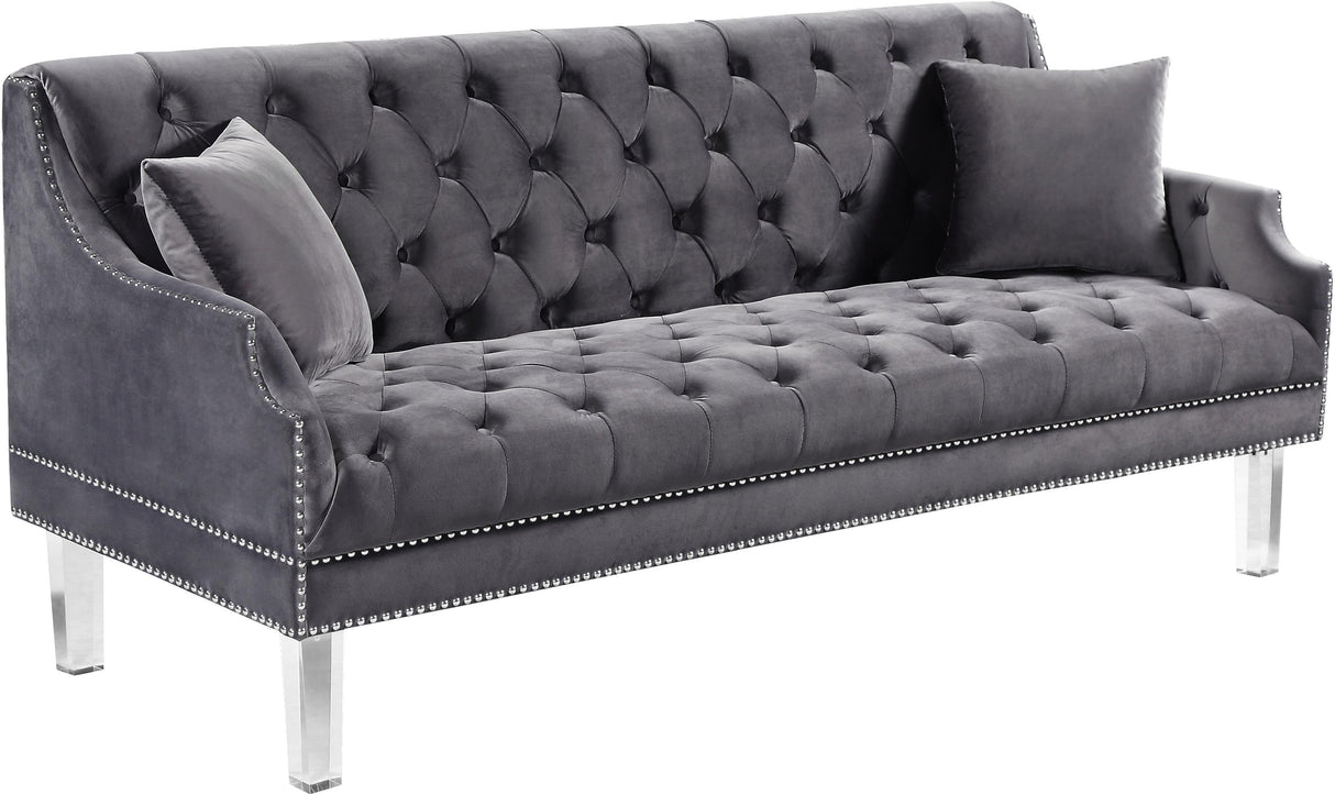 Roxy Grey Velvet Sofa - galleria furniture outlet