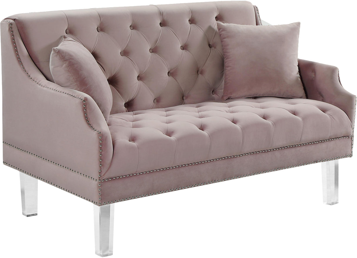 Roxy Pink Velvet Loveseat - galleria furniture outlet